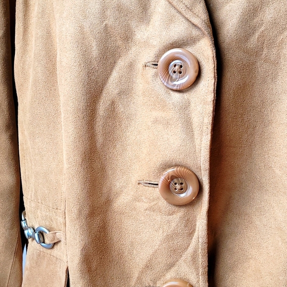 ENGLISH BIT Faux Suede Tan Jacket Big Buttons - Picture 6 of 8
